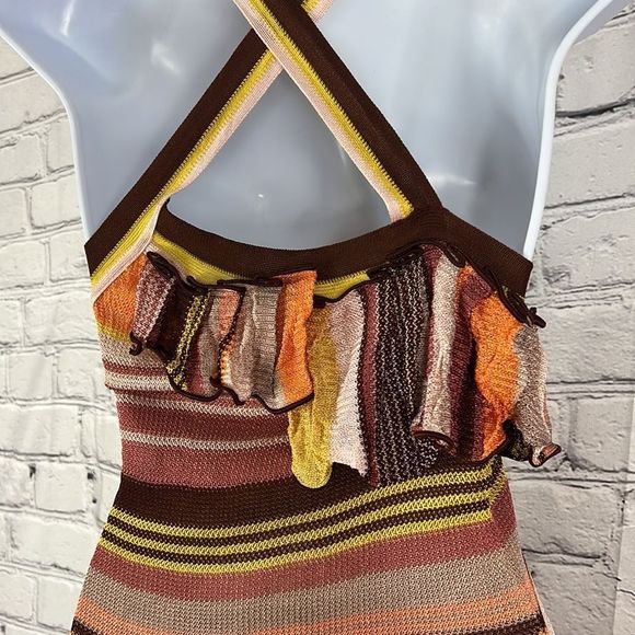 Missoni dress mini ruffles criss cross straps orange yellow brown size 40 - Picture 7 of 16